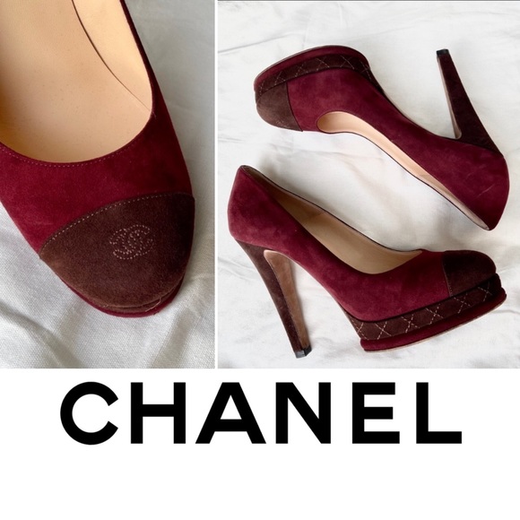 CHANEL Shoes - 🎁🥂HP🥂🎁 Chanel Burgundy Suede Cap Toe Heels